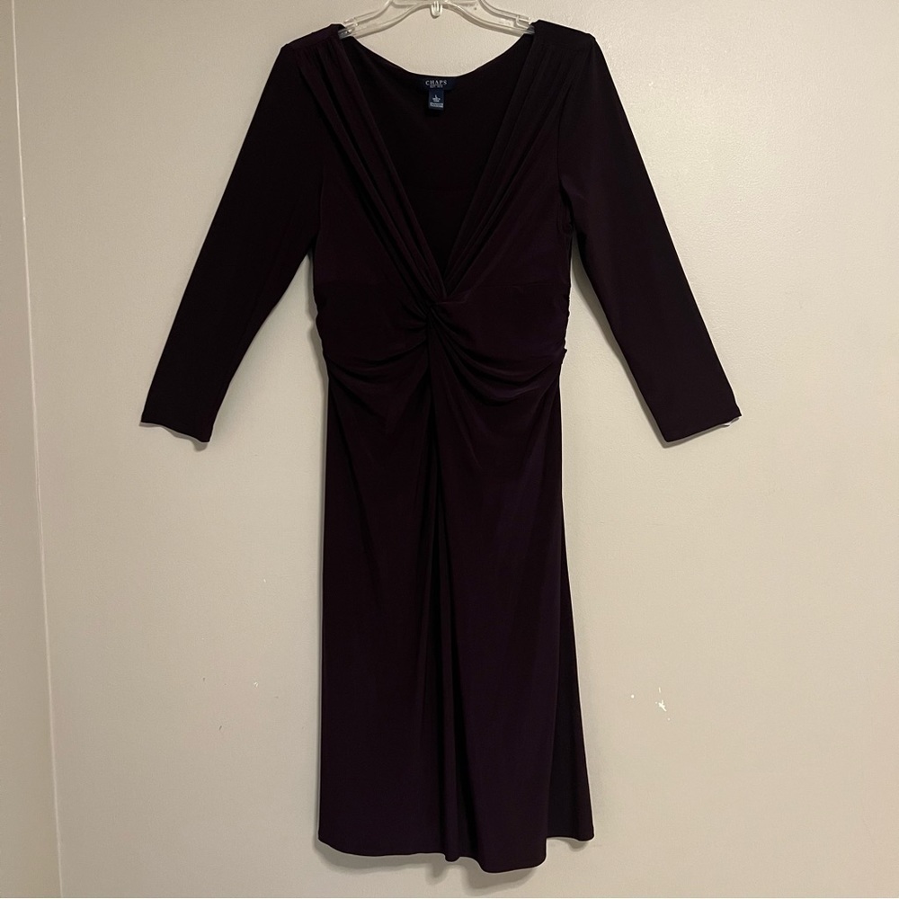 Chaps Burgundy Long Sleeved‎ Twisted Cinched Waist Stretch Knit Dress Large